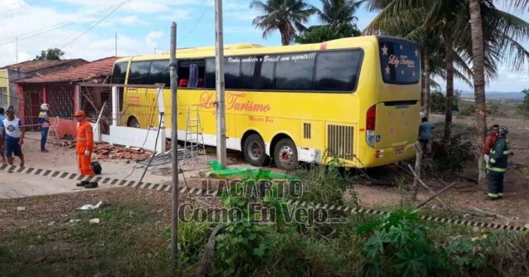 Ônibus de turismo perde o controle e invade residência