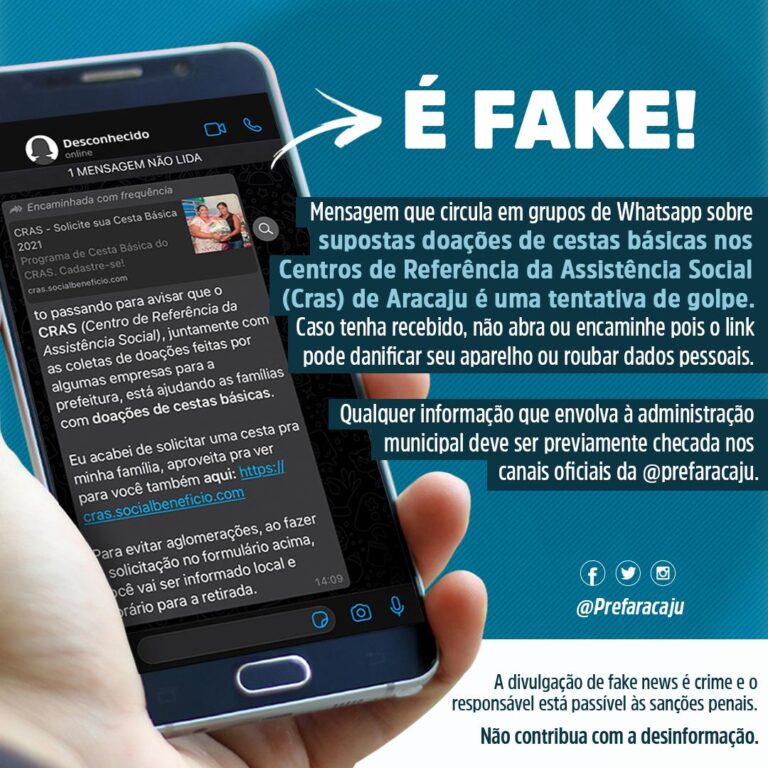 Informação falsa de doação de cestas básicas circula em grupos de Whatsapp