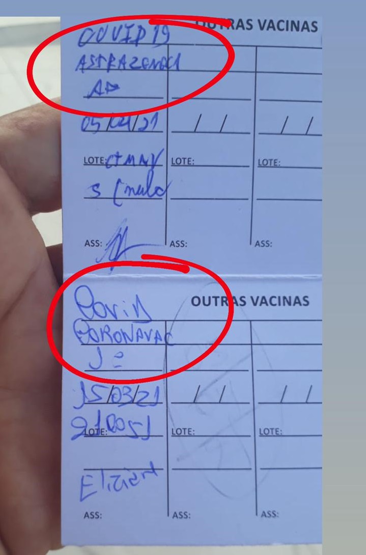 Idosa recebe doses de diferentes fabricantes de vacinas contra a covid-19 em Aracaju