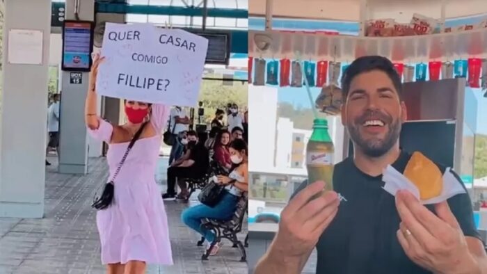 Mulher pede namorado em casamento em terminal e ganha coxinha: ‘Comi’