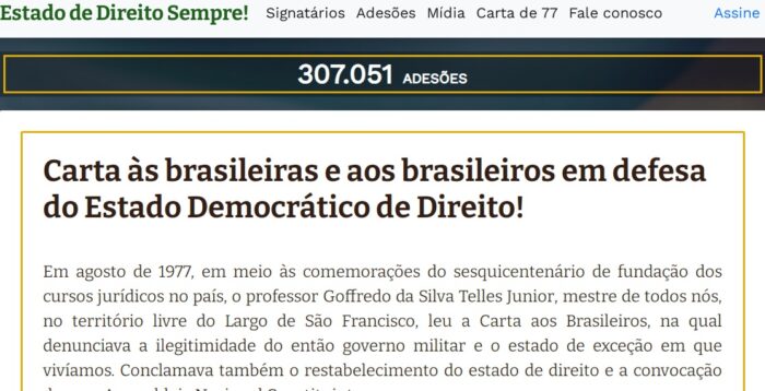 Carta pela Democracia: 307.051 pessoas assinaram documento até agora
