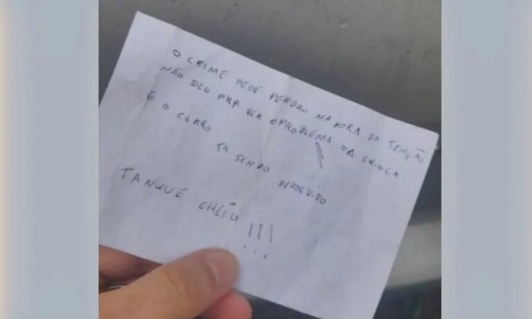 Ladrão se arrepende de roubo de carro e devolve com tanque cheio