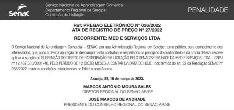 Aviso de Pregão – Senac