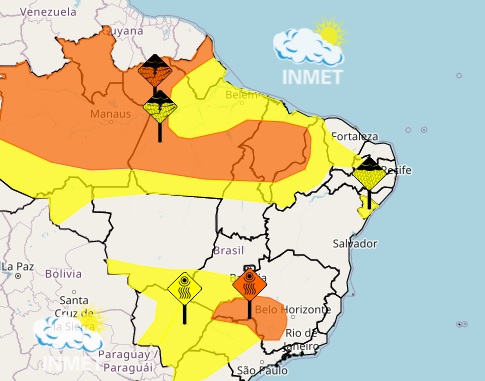 Inmet alerta para possibilidade de chuvas entre 30 e 50 mm nas próximas 24h em SE