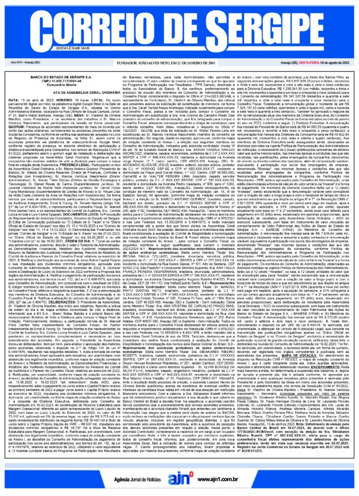 Banese – Ata de Assembleia Geral Ordinária