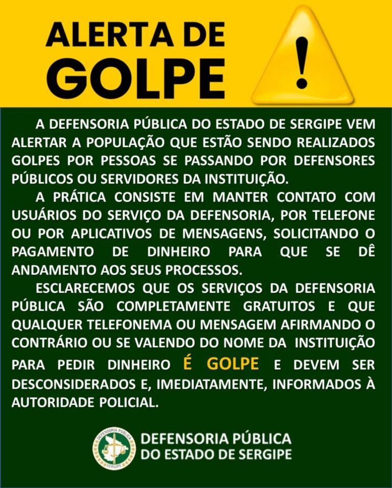 Pessoas estão se passando por defensores, alerta Defensoria Pública sobre golpe