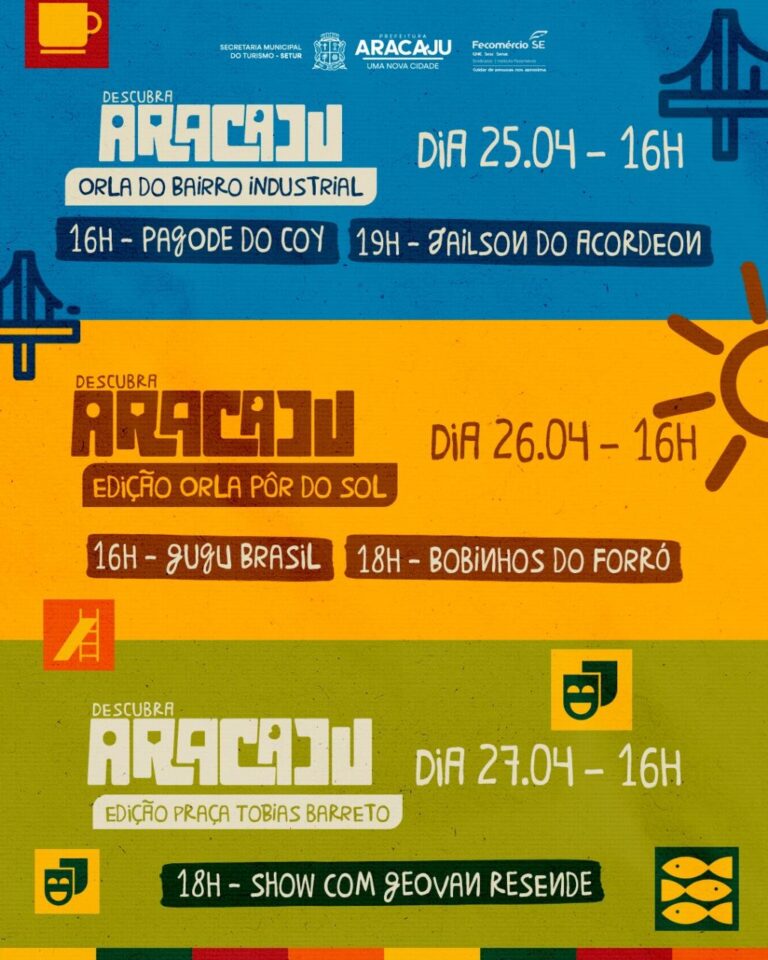 Turismo: Último final de semana de abril contará com três eventos do projeto “Descubra Aracaju”