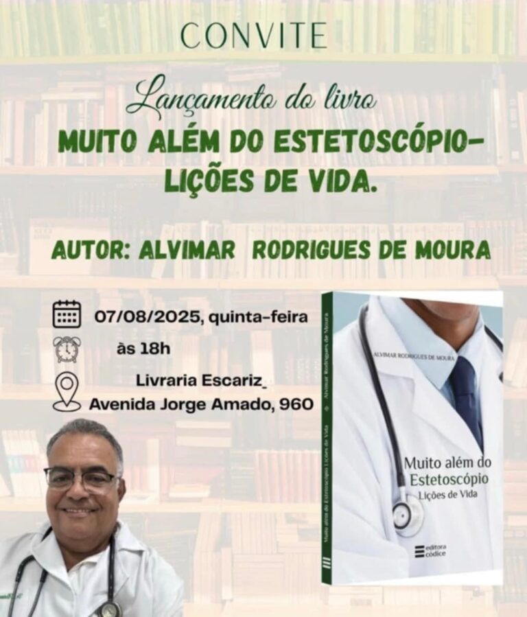 Na quinta-feira (7), Alvimar Rodrigues de Moura lança autobiografia ‘Muito além do Estetoscópio – Lições de Vida’, na Livraria Escariz, em Aracaju