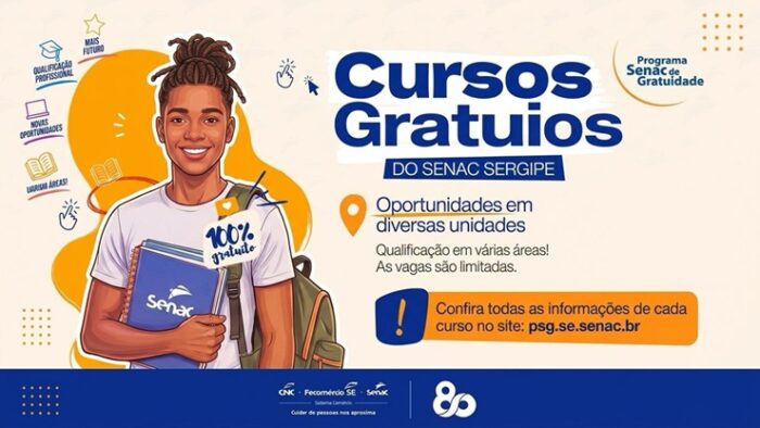 Senac Sergipe abre 575 vagas gratuitas em cursos profissionalizantes